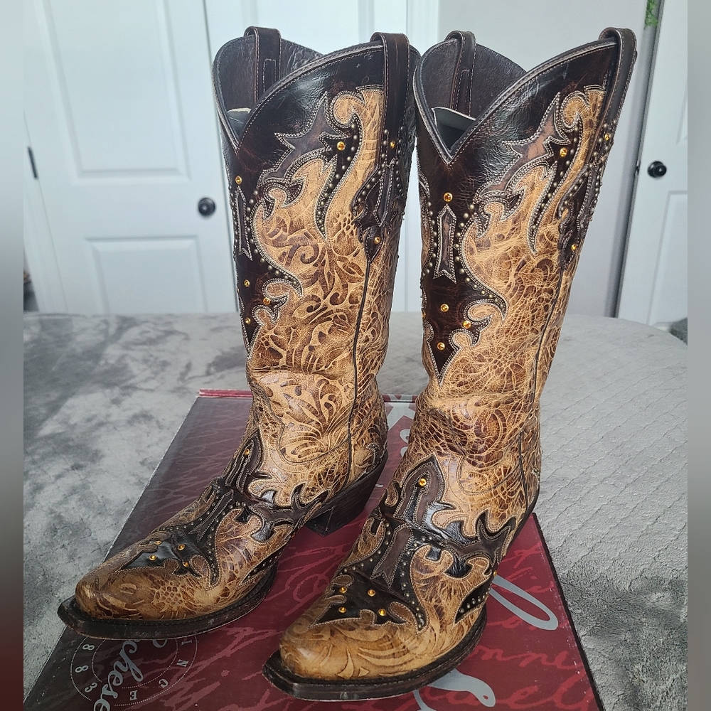 Lucchese Womens Aut Dry Leaf and Granito Cafe w/ Swarovski Crystals